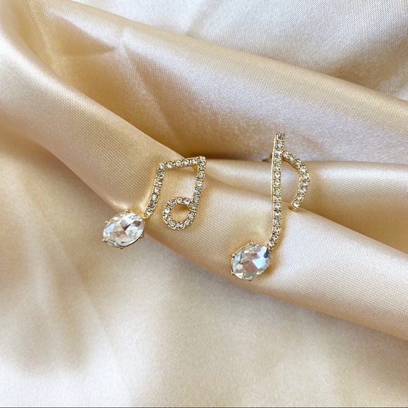 🎵💕Last one 💙Music Symbol Stud Earrings Rhinestone - Picture 7 of 13